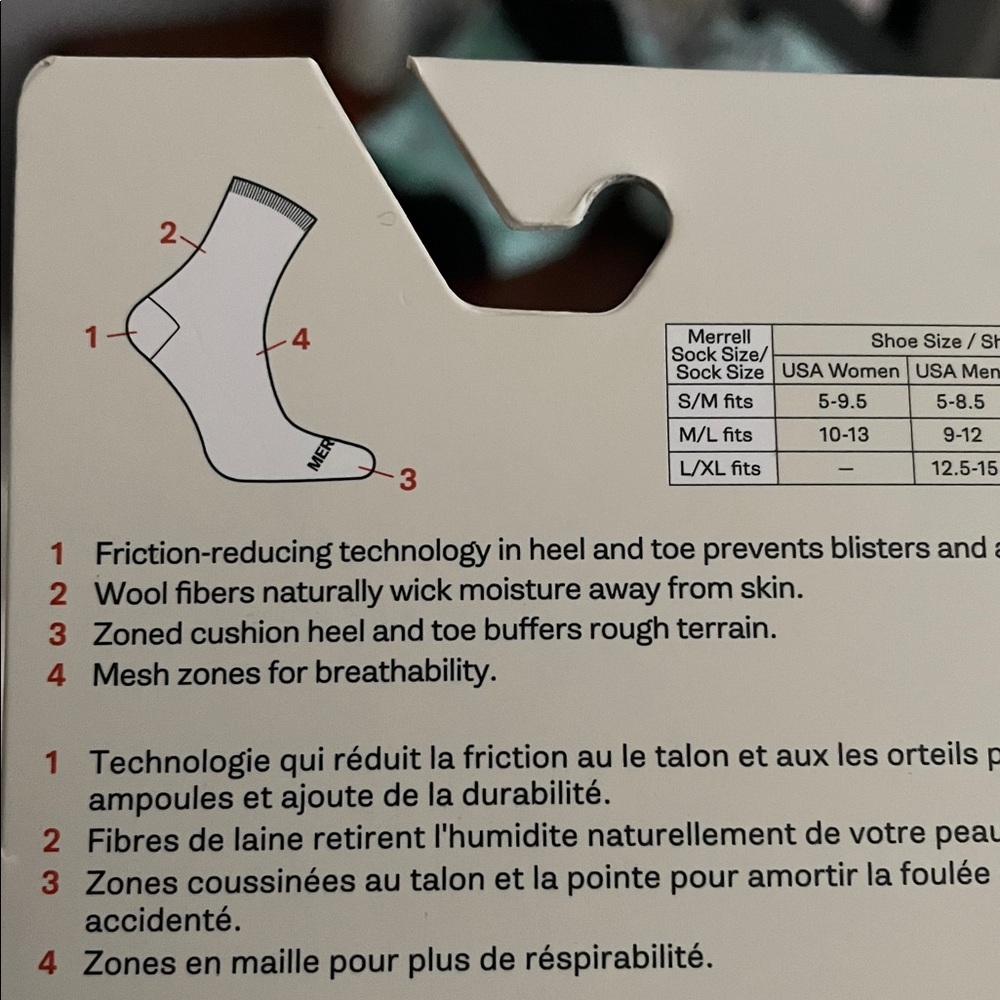 Merrell Zoned Hiking Crew Socks. Black. (1) Pair. NEW! Unisex Size S/M - Picture 6 of 7